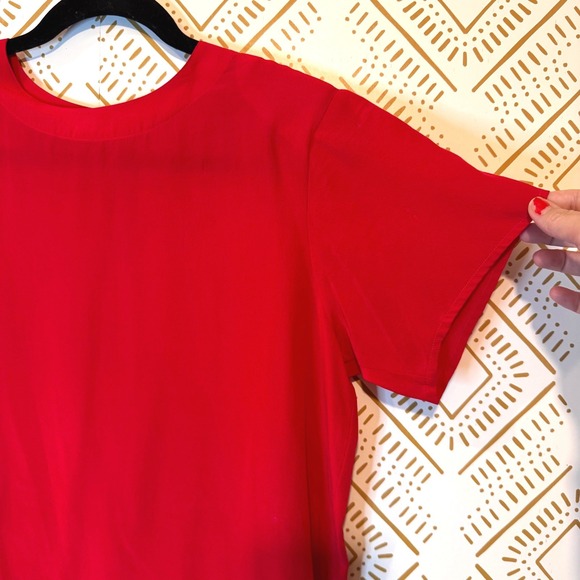 Vintage Anna & Frank Blouse Women M Red 100% Silk Short Sleeve Top Retro Elegant - Picture 2 of 9